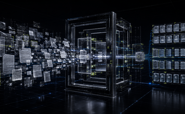 Abstract translucent glass cubes forming a data structure