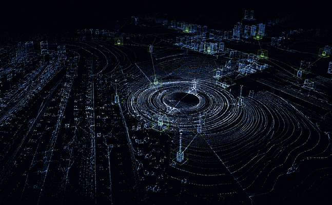 Glowing blue wireframe network sphere of connected nodes