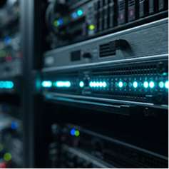 Server racks with glowing indicator lights